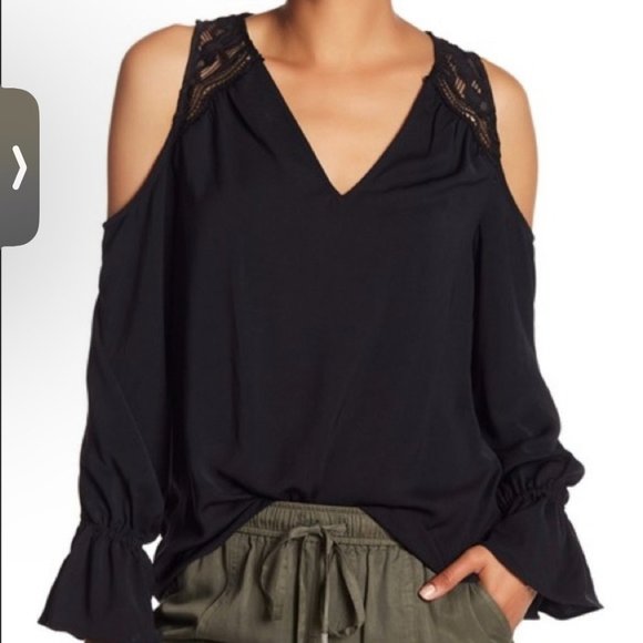 Ramy Brook Tops - Ramy Brook Abigail Black Lace cold shoulder blouse, Size Large